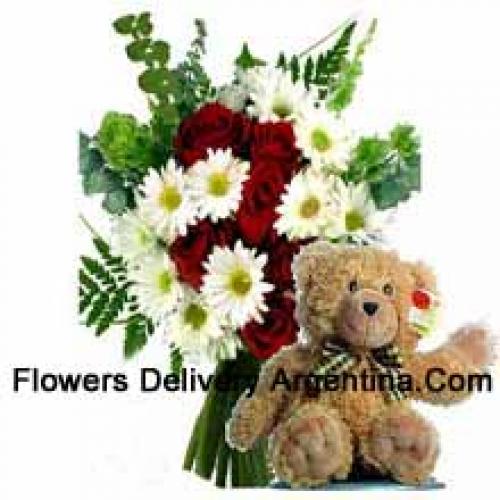 Roses and Gerberas with 12 Inch Teddy