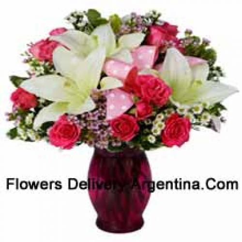 Cute Pink Roses and White Lilies