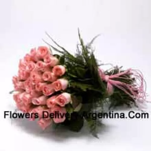A Beautiful Bunch Of 50 Pink Roses With Seasonal Fillers