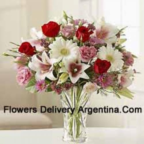 Cute Carnations, Gerberas and Roses in Vase