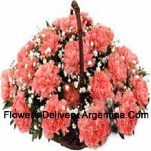 25 Pink Carnation Basket