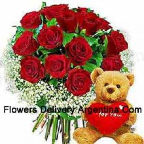 11 Roses with Hearty Teddy